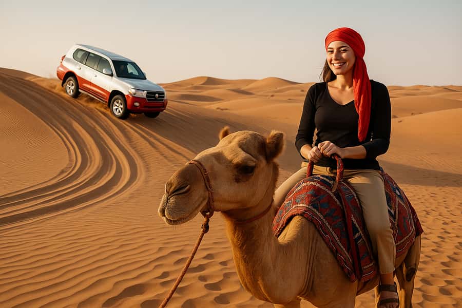 Doha: Desert Safari, Quad Biking, Sand Boarding & Camel Ride - Camels, falcons, and a Bedouin camp at Sealine Beach