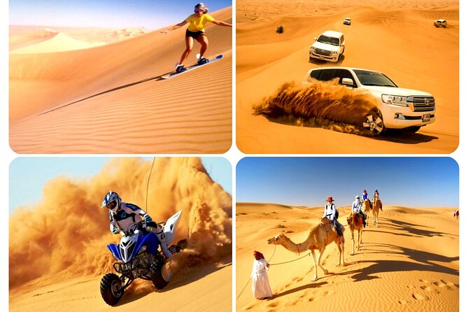 Doha: Desert Safari, Sand Boarding, Camel Ride & Inland Sea Tour - Sealine Beach: camels, tea, and preparing the vehicle