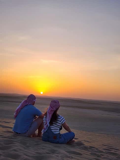 Doha Qatar : sealine adventure Camel Ride sandboard Sunset - Reaching the Inland Sea near Qatar’s border
