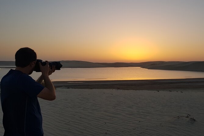 Doha: Sunrise /Sunset Desert Safari with Sand Boarding,Camel ride - Camel tea at the Sealine camp