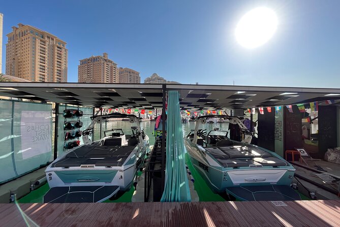 Private Wakesurfing or Wakeboarding along Doha's skyline - What the first few minutes on the water feel like